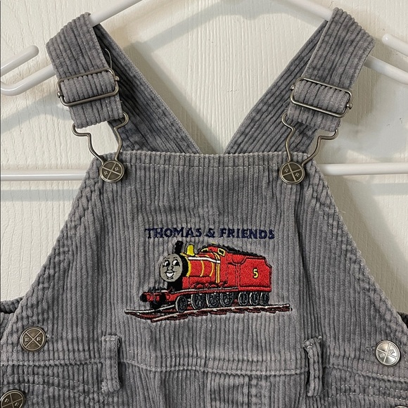 Thomas & Friends Like New Corduroy Gray Overall Bibs Train Embroidery Size 12 Mo - Picture 2 of 9